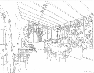 dessin du lieu de réflexion de l'écrivain Daniel Blanchard à l'Essar 2007