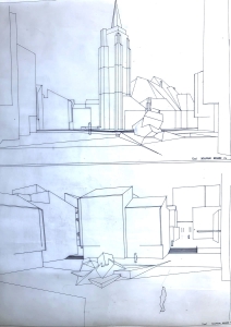 projet pour la rénovation du centre de Creil images de synthèse Saclay 1973