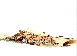 aquarelle sur le motif Aït Ben Adout Maroc 40x30