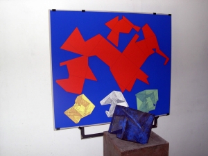 présentation sérigraphie 80x65 cm et acier soudé 50x50cm Serres 2014