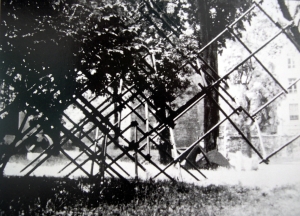 échafaudage basculé dans un arbre. Installation centre américain à Paris 1974