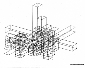 étude en géométrie descriptive pour une fontaine en bois 1973