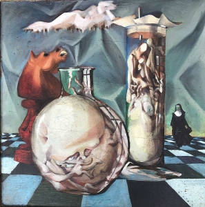 huile sur panneau peinture néo/surréaliste 1958