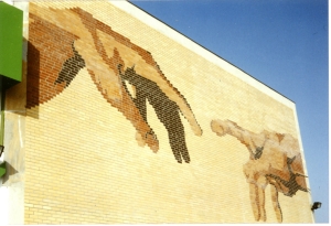 détail de la création de l'homme de Michel Ange à 10mX15